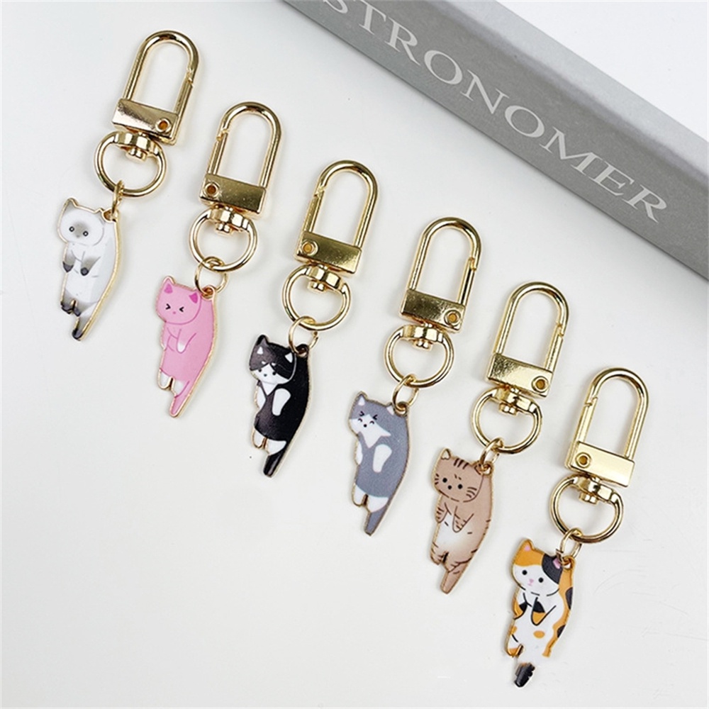 Lovely Cat Pendant Metal Keychains Exquisite Enamel Kitten Keyrings ...