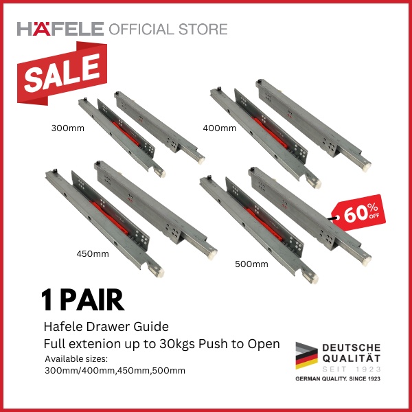 Hafele Push to Open Drawer Guide Soft Close CRunner Galvanized