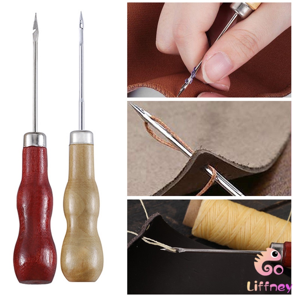LFN 13pcs DIY Leather Sewing Kit Sewing needle/Wooden Handle Awl/Wax ...