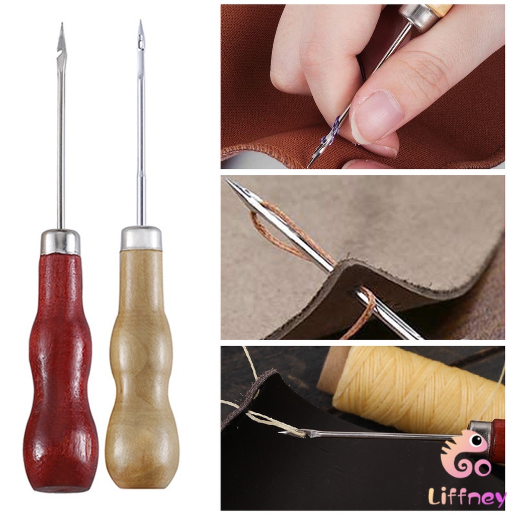 LFN 13pcs DIY Leather Sewing Kit Sewing needle/Wooden Handle Awl/Wax