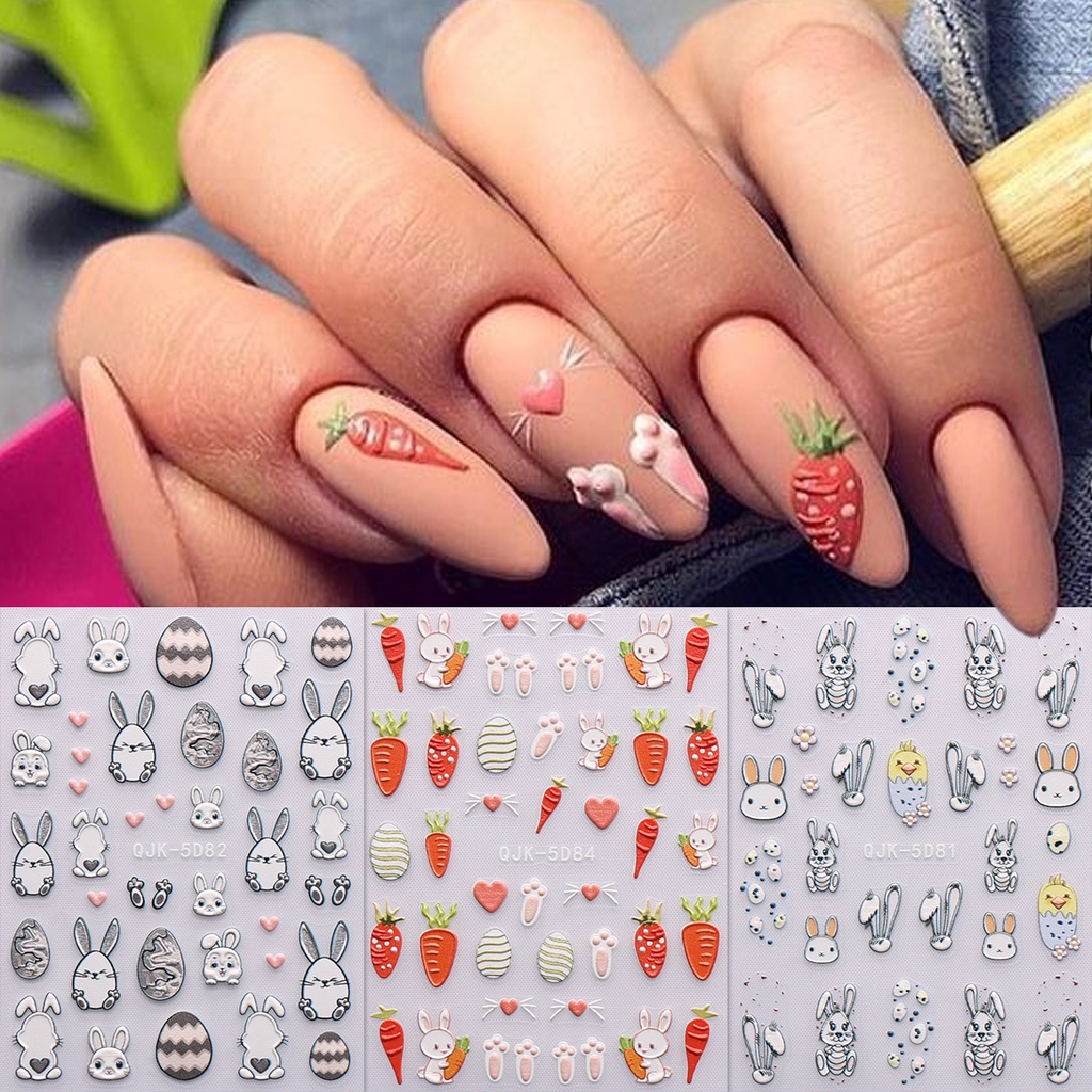 HAMA NAIL 5D Embossed Nail Art Stickers Wholesale Cartoon Bunny Easter ...