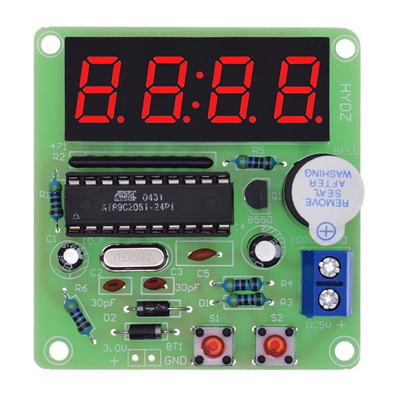 AT89C2051 Digital Electronic Clock Kit – 4/6 Bits, DIY Soldering Project