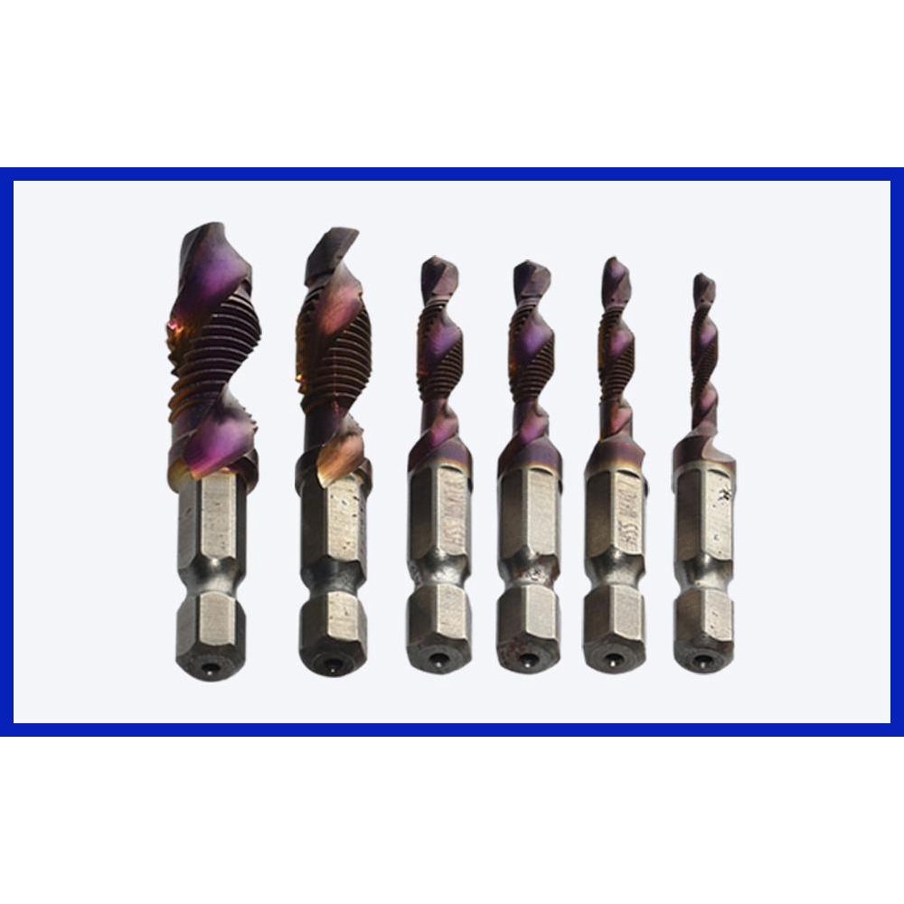 Combination Drill & Taps Threading Tap 6pcs High Speed Steel Spiral