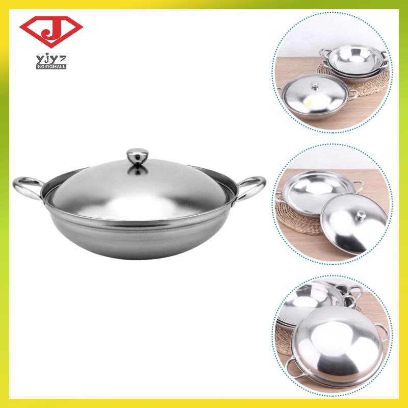 Stainless Steel Frying Pan Wok Fondue Pot Hot Cooktop Cover Alcohol 