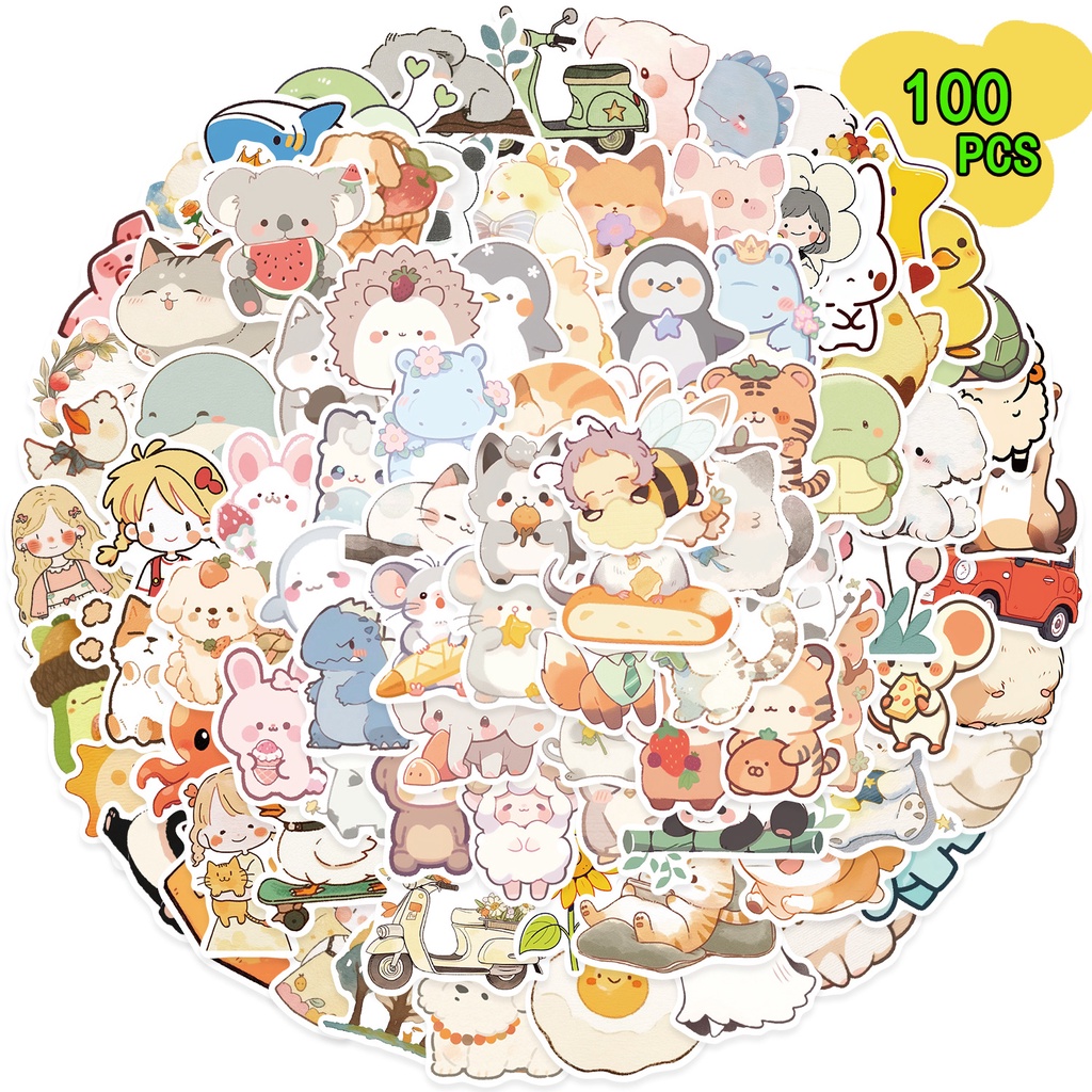 100/50PCS Cute Ink Animal Waterproof Graffiti Stickers For Helmet ...