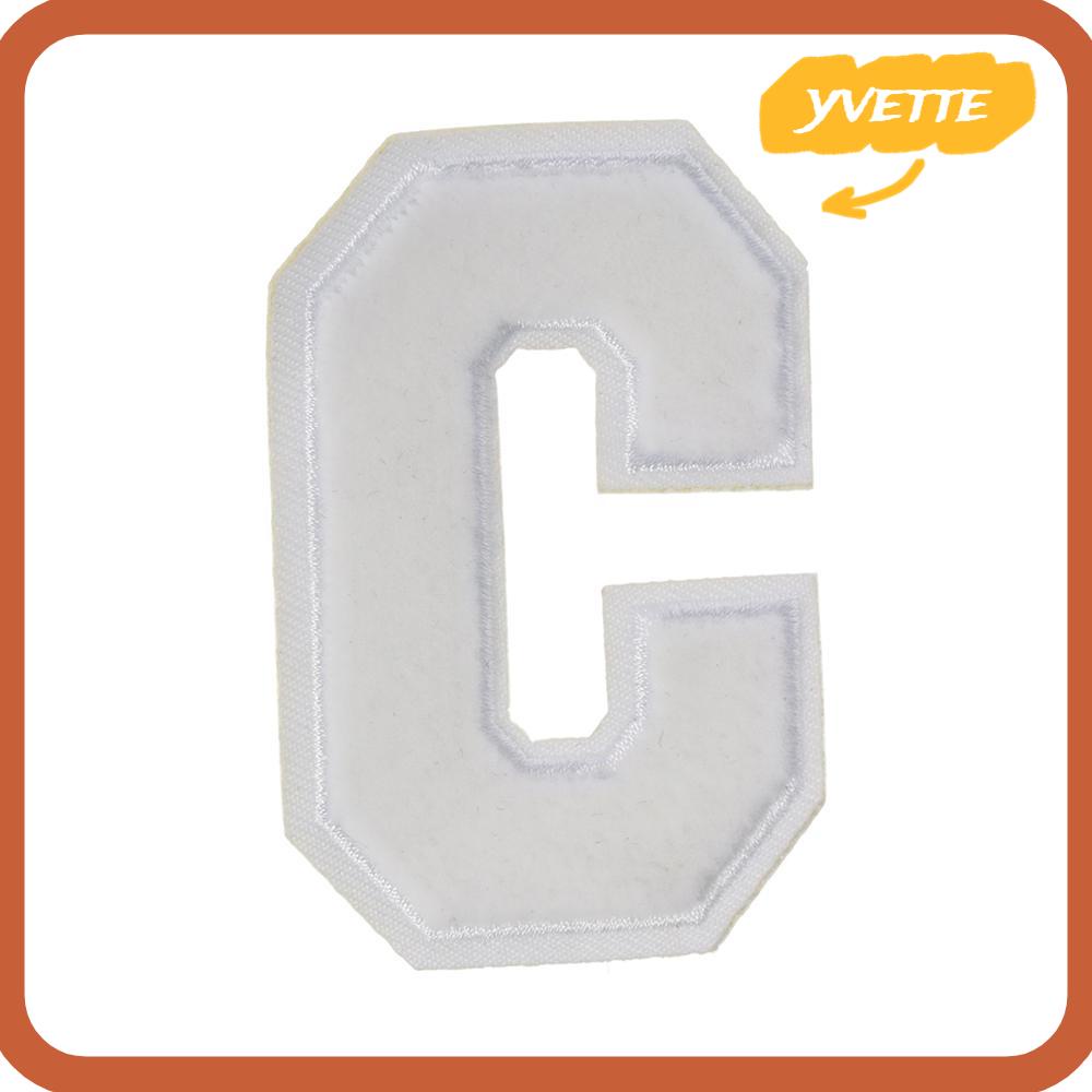 YVE 3pcs Iron on Letters, White 2.9 Inch Chenille Letters, Chenille Letter Patches C Letter