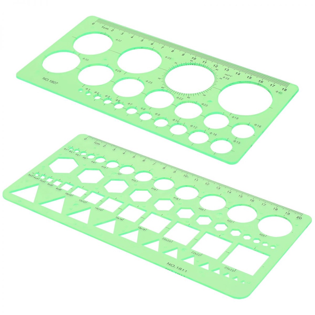 2pcs/set Green Plastic Circular Scale Drawing Template ruler ...