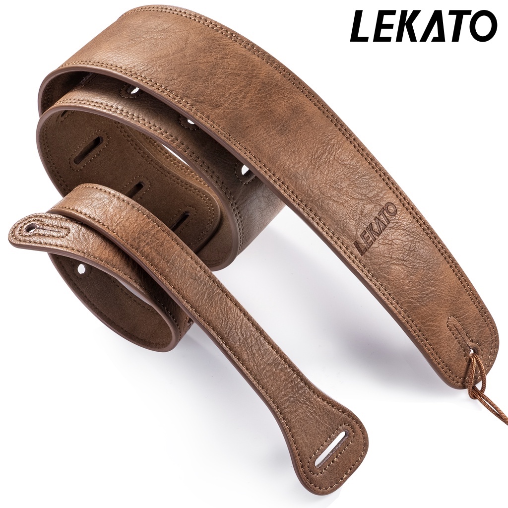 LEKATO Leather Bass Guitar Strap 2.5" Wide Thicken P80 Foam Sponge