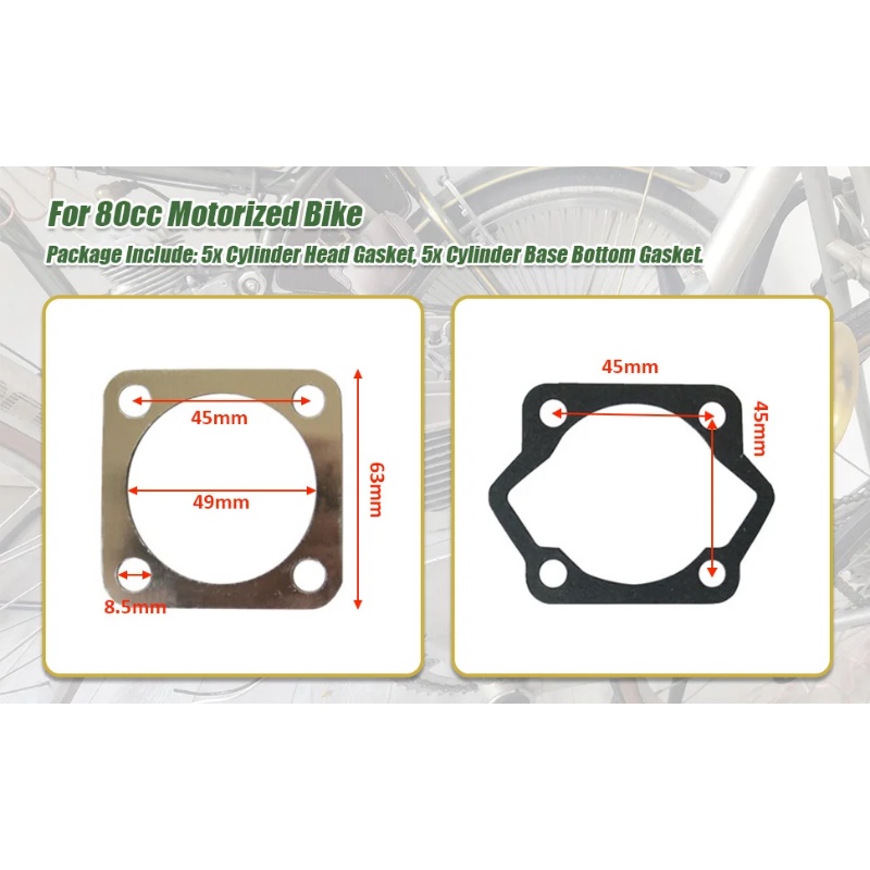 5x Cylinder Base Bottom Gasket+5x Cylinder Head Gasket Fit 80cc ...