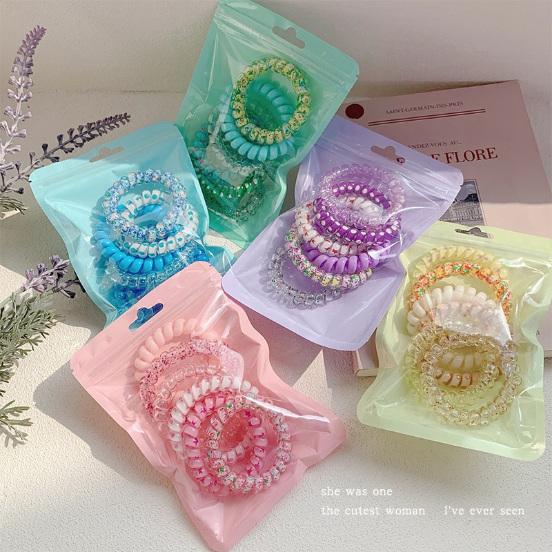 4pcs/Bag High Elastic Gradient Color Spiral Hair Rope Girl Head Rope ...
