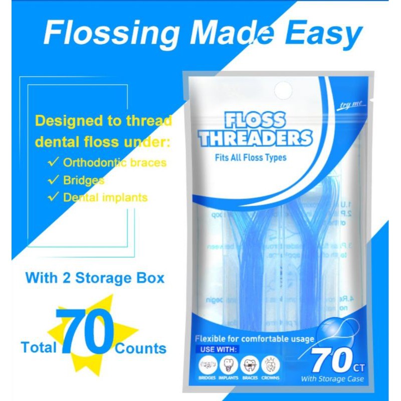 70pcs Dental Floss Threader for Bridge / Braces Oral Care Shopee