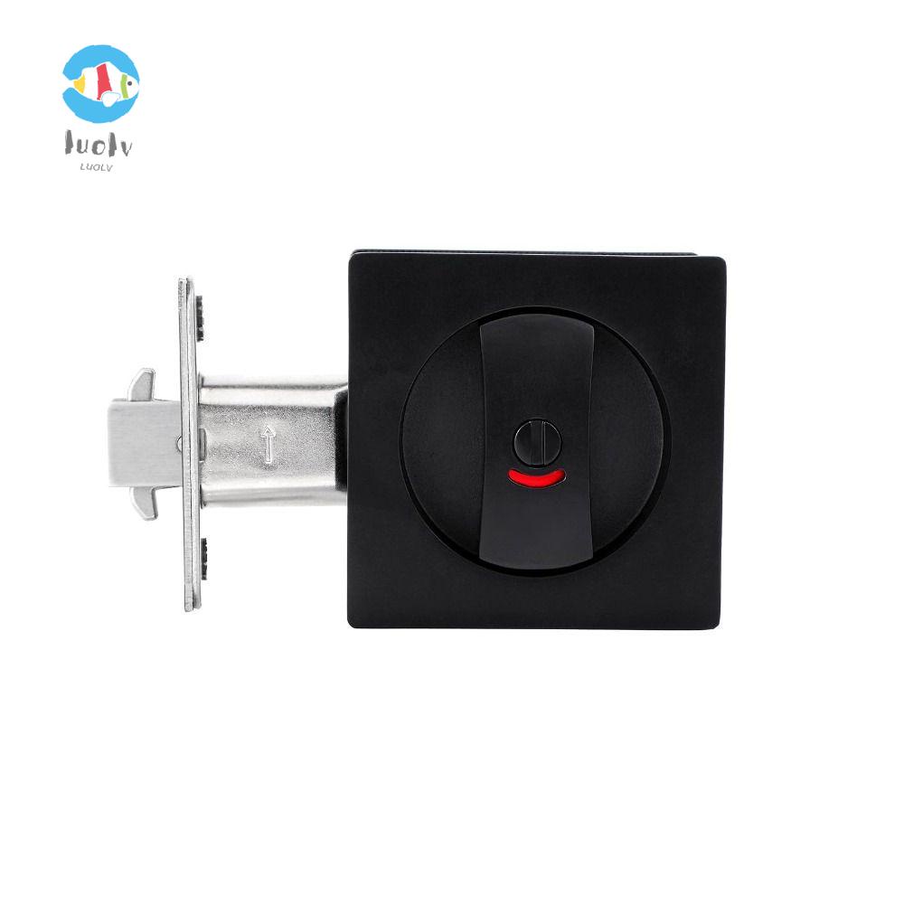 LUOLUVO Pocket Door Lock, Matte Black Square Pocket Hardware with