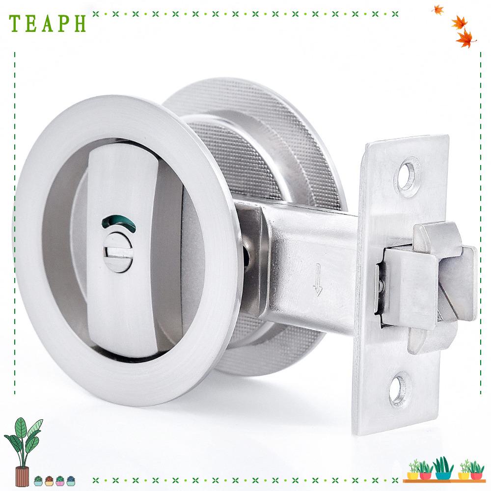 TEAPH Pocket Door Lock, Brushed Nickel Round Pocket Hardware with Indicator, Privacy Zinc Alloy