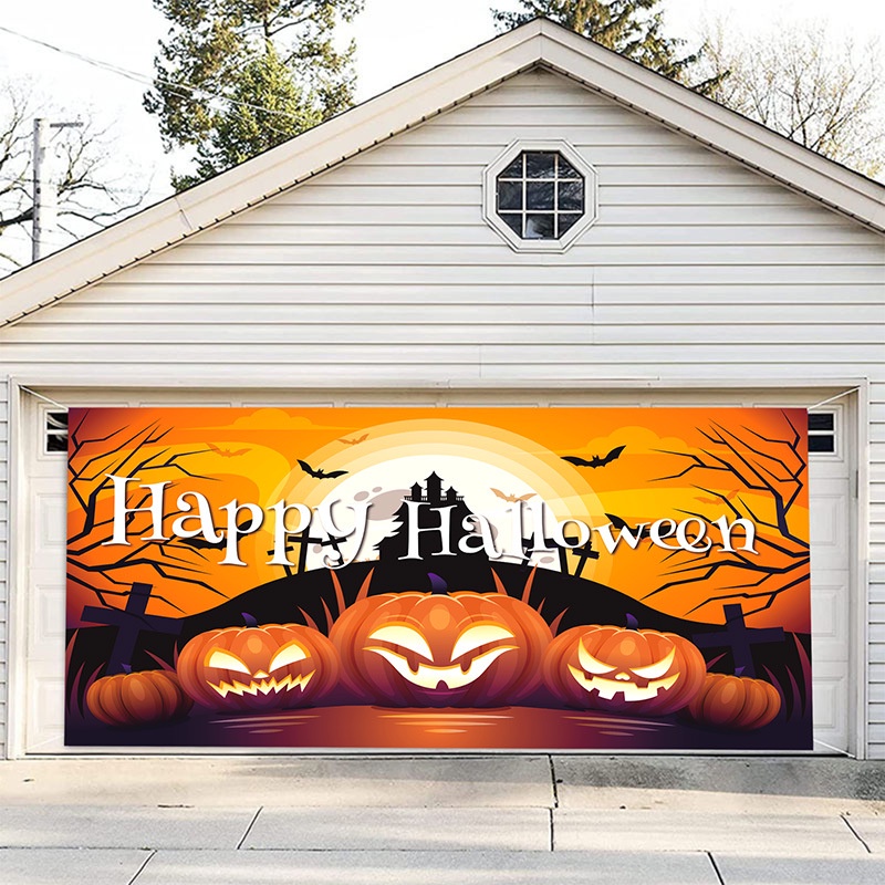 Halloween Background Cloth Holiday Decorations Halloween Garage Door ...