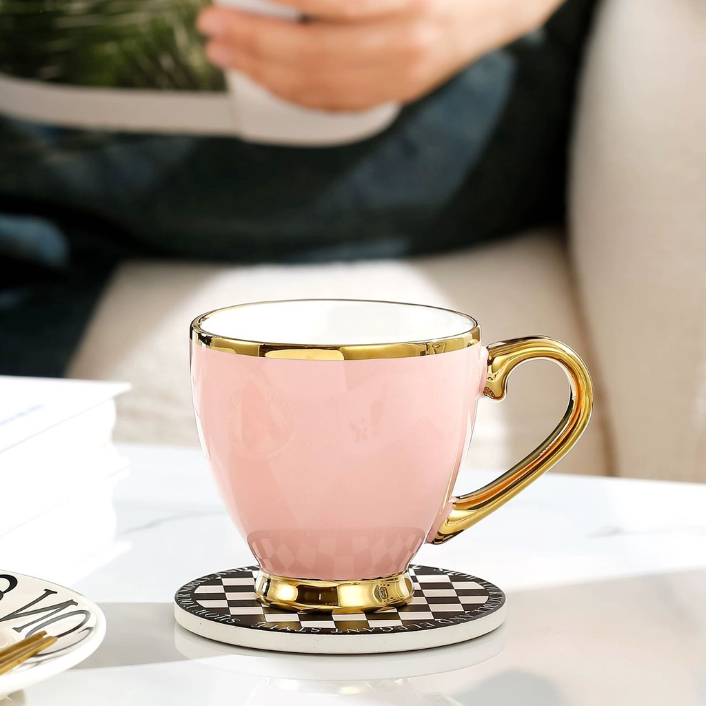 Khomeph Nordic Ceramic Light Luxury Gold Rim Mug Coffee Water Tea Mug ...