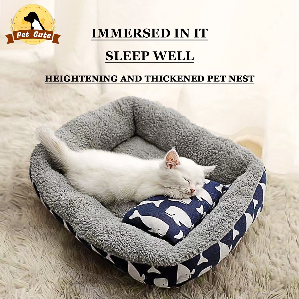 Cat Bed Dog Bed Mat Washable Pet Bed With Pillow Cotton Bed Warm Soft ...