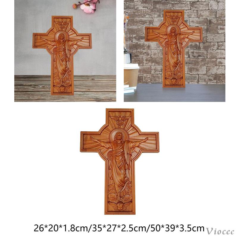 [Viocee] Wood Catholic Crucifix Wall Hanging Jesus Art Easily Install ...