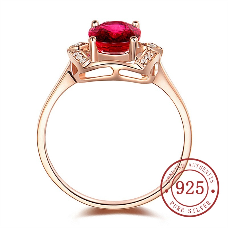 Elegant S925 Silver 18K Rose Gold Inlaid Ruby Ring | Shopee Philippines