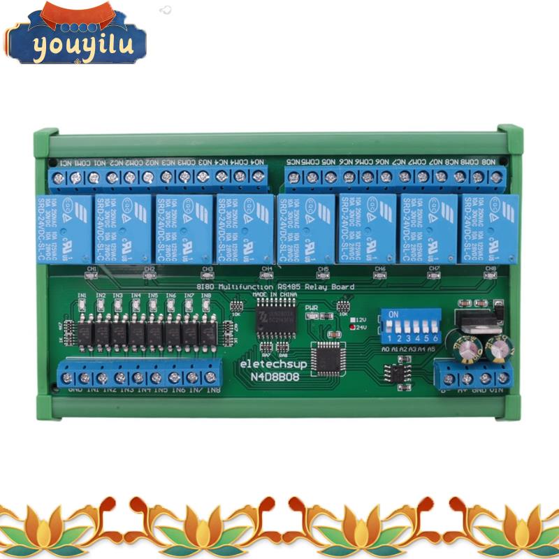 Scheda Rel&egrave; 8 Canali RS485 Modbus RTU - Controllo Automazione 24V, Per Quadri DIN35