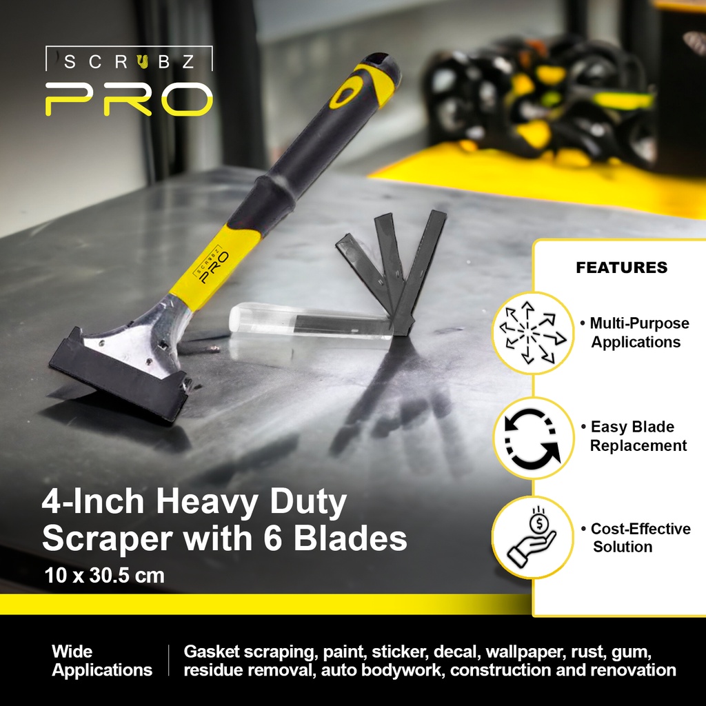 SCRUBZ Pro Heavy Duty Scraper 4 inch with 6 Blades Handheld Cleaning ...