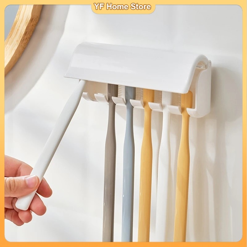 Bathroom Toothbrush Holder Wall Mounted Toothpaste Rack Punch-free ...