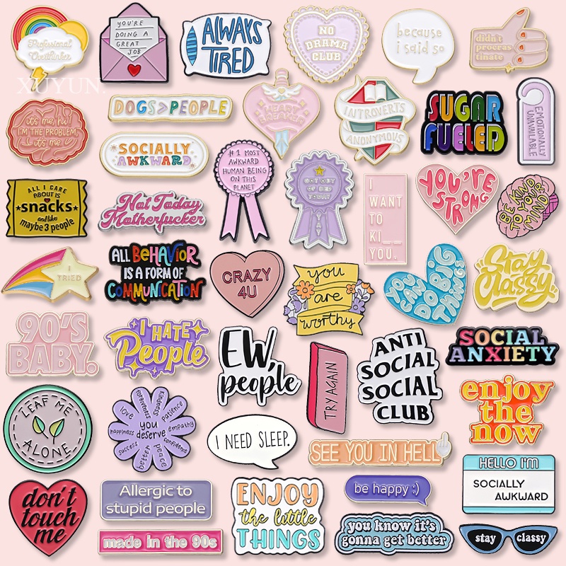 50 Styles of Creative Personalized Text Enamel Enamel Brooches Mood Quotes Interesting Sentences