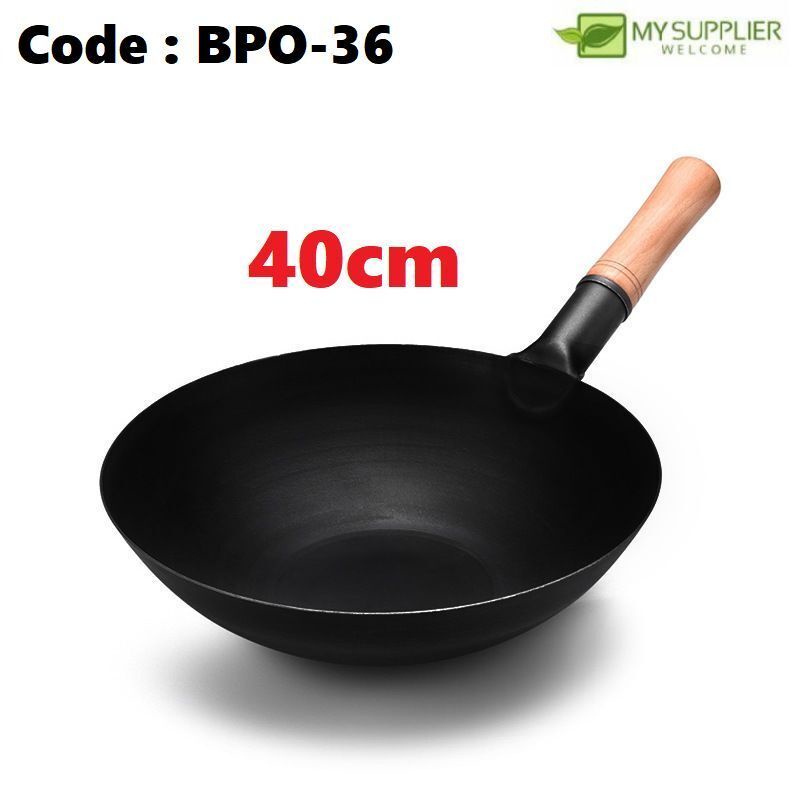 BPO36 40cm Traditional Black Classic Cooking Wok Carbon Steel Wok with