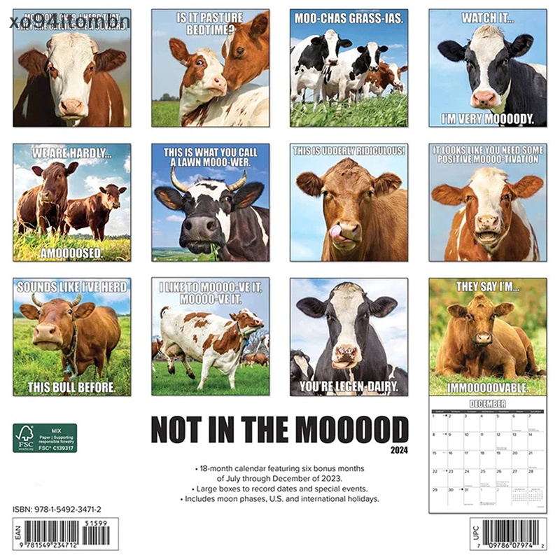 ito 2024 Funny Animal Calendar,Wall Calendar Inspired Farm Humor,12