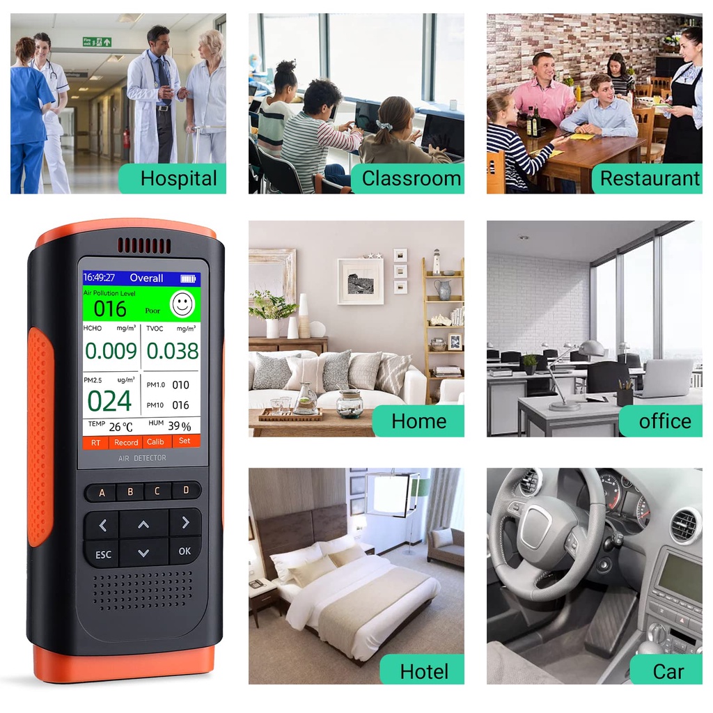 Portable 8-in-1 Air Quality Monitor Air Detector Meter Tester HCHO TVOC ...