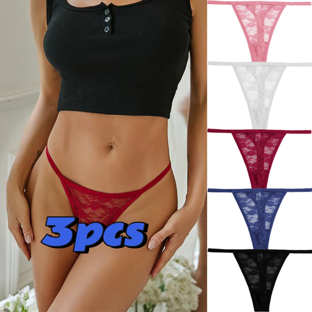 Women Underwear Lace G String Lingerie Bikini Strappy Thong Hollow-Out Mid  Waist Women's Panties