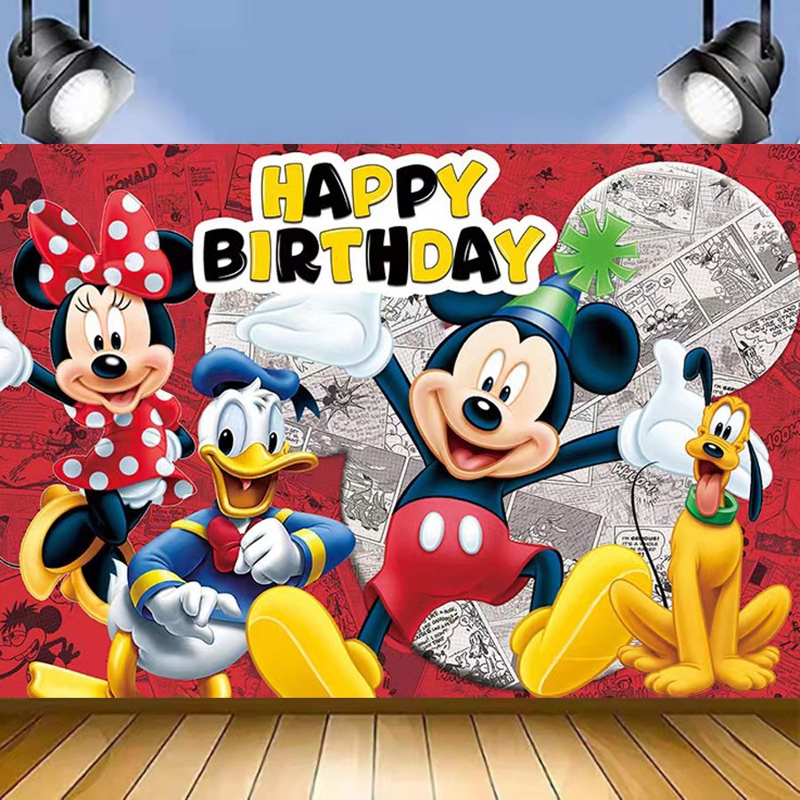 Mickey Mouse Party Backdrop Banner Minnie Mouse Glitter Background Wall ...
