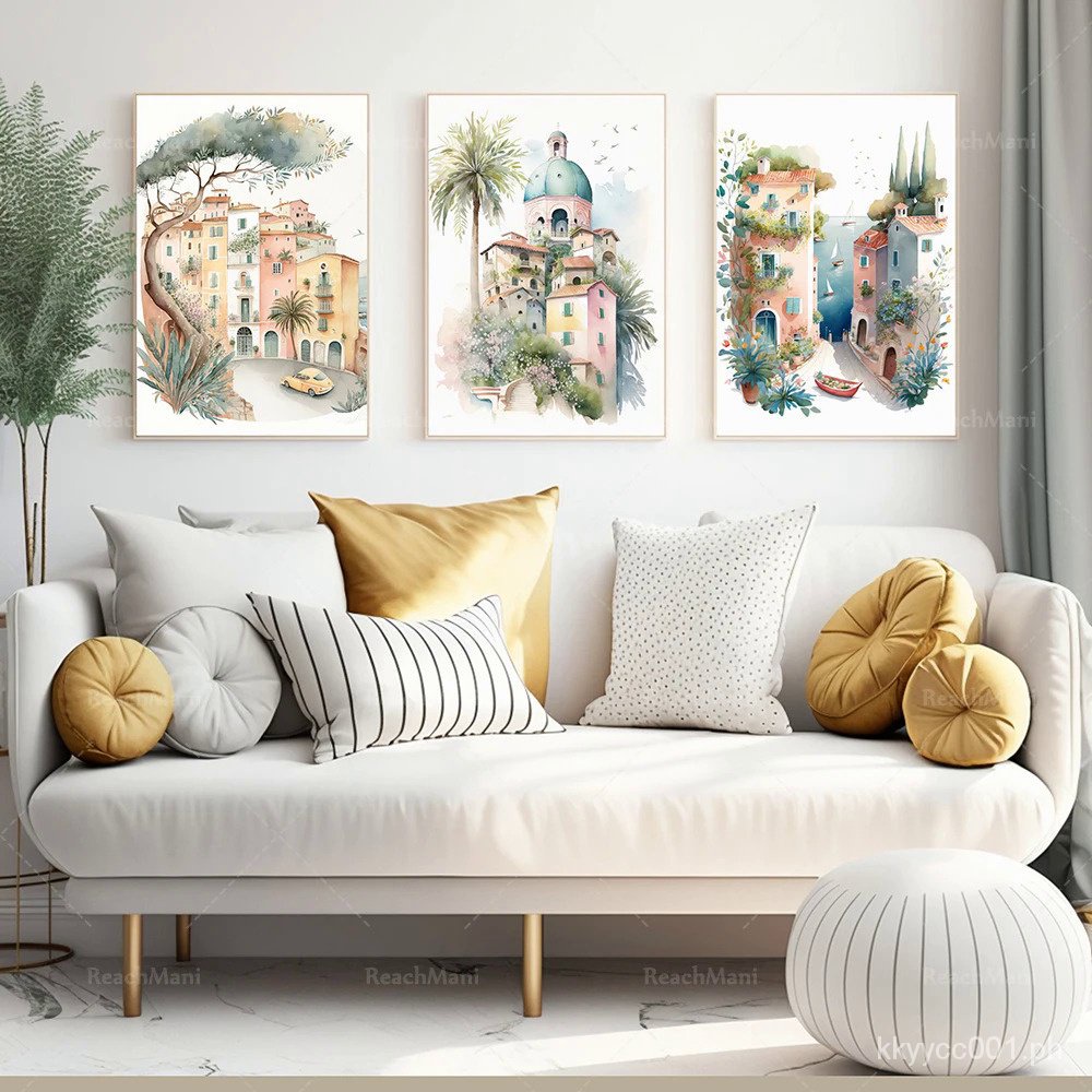 Italian riviera watercolor art print, french riviera, Italian riviera ...