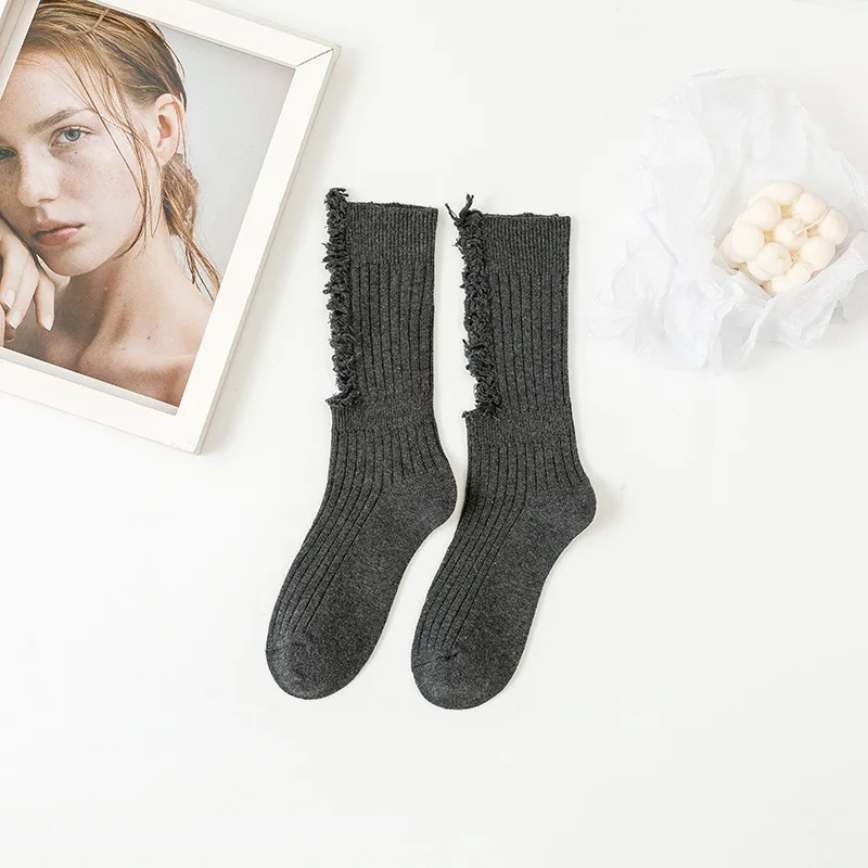 Gothic Ripped Mid Tube Socks Hand Cut Pile Pile Socks Knitted Socks Y2k ...