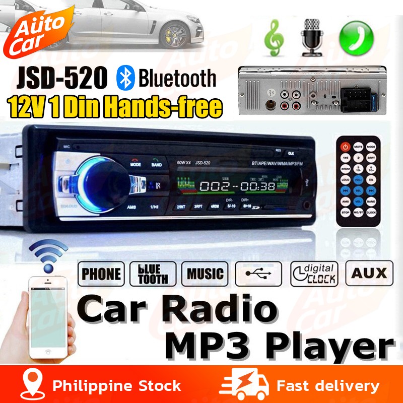 JSD520 12V 1Din Car Radio Bluetooth Stereo Mp3 Player Wireless Digital Media SingleDin in Dash