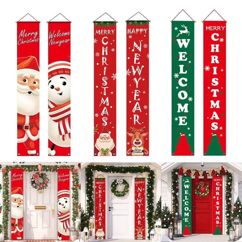 Merry Christmas Banner 2pcs Christmas Decor Xmas Santa Snowman Couplet ...