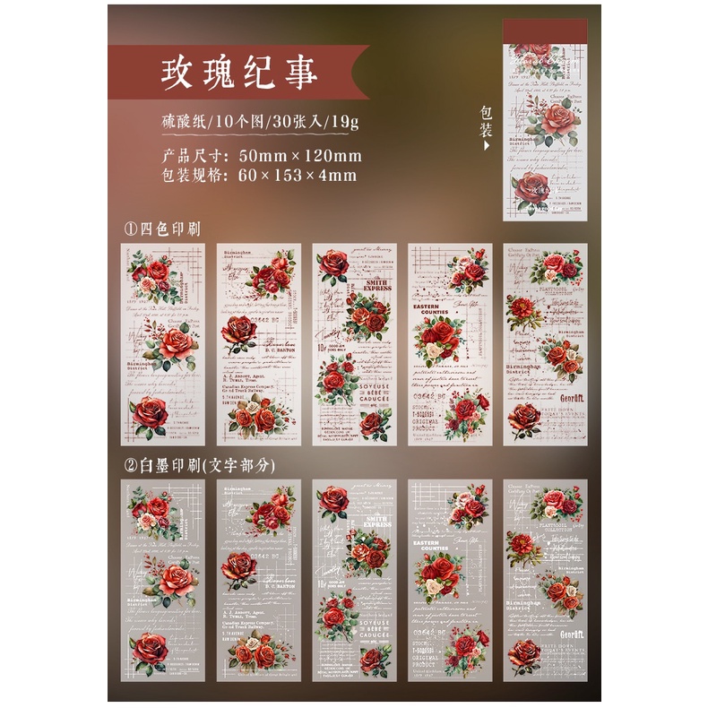 ENWEI 30 Pcs [Floral Manuscript Series] Vintage Journal Material Paper ...