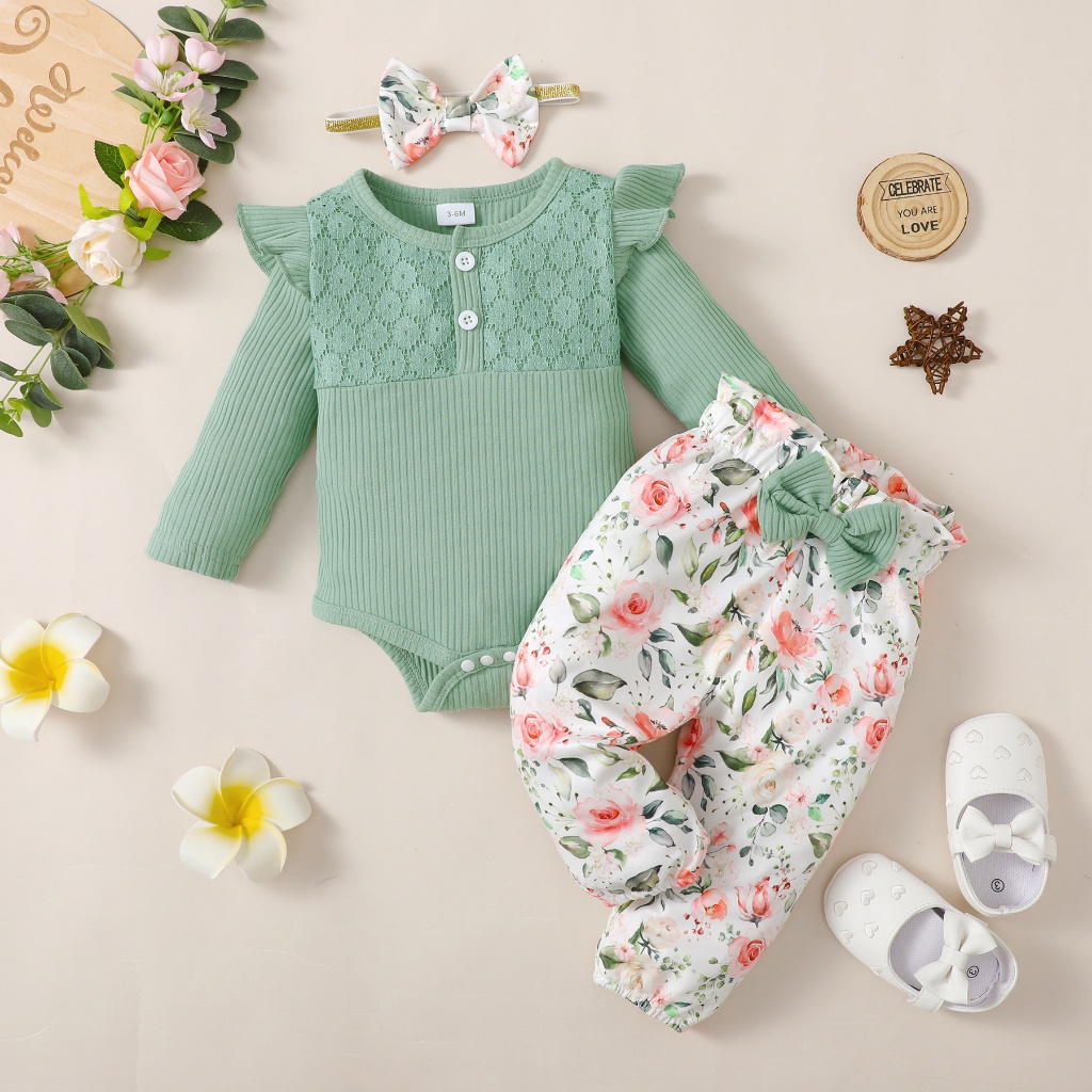 018 Months Baby Girl Newborn 3Pcs Clothes Set/Fashion Lace Patchwork