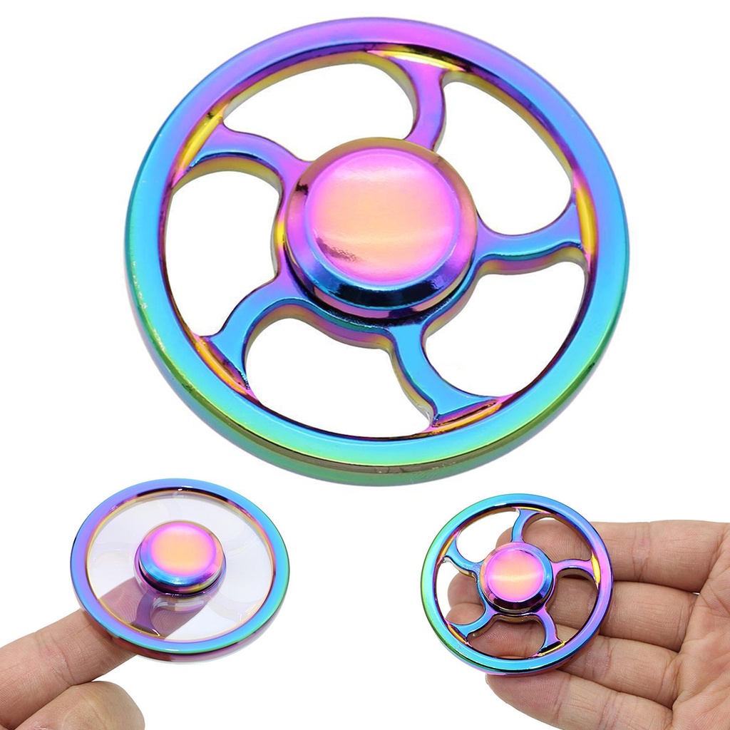 Rainbow Color Aluminum Wheel Round Hand Finger Spinner Fidget EDC Focus ...