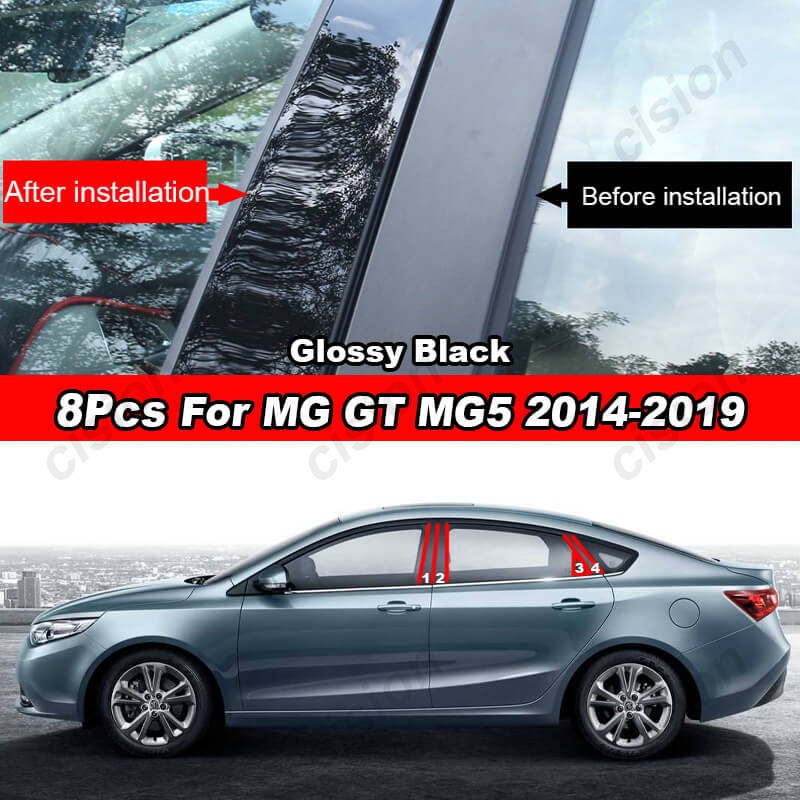 8Pcs Glossy Piano Black Car Door Center Middle B C Pillar Post Cover ...