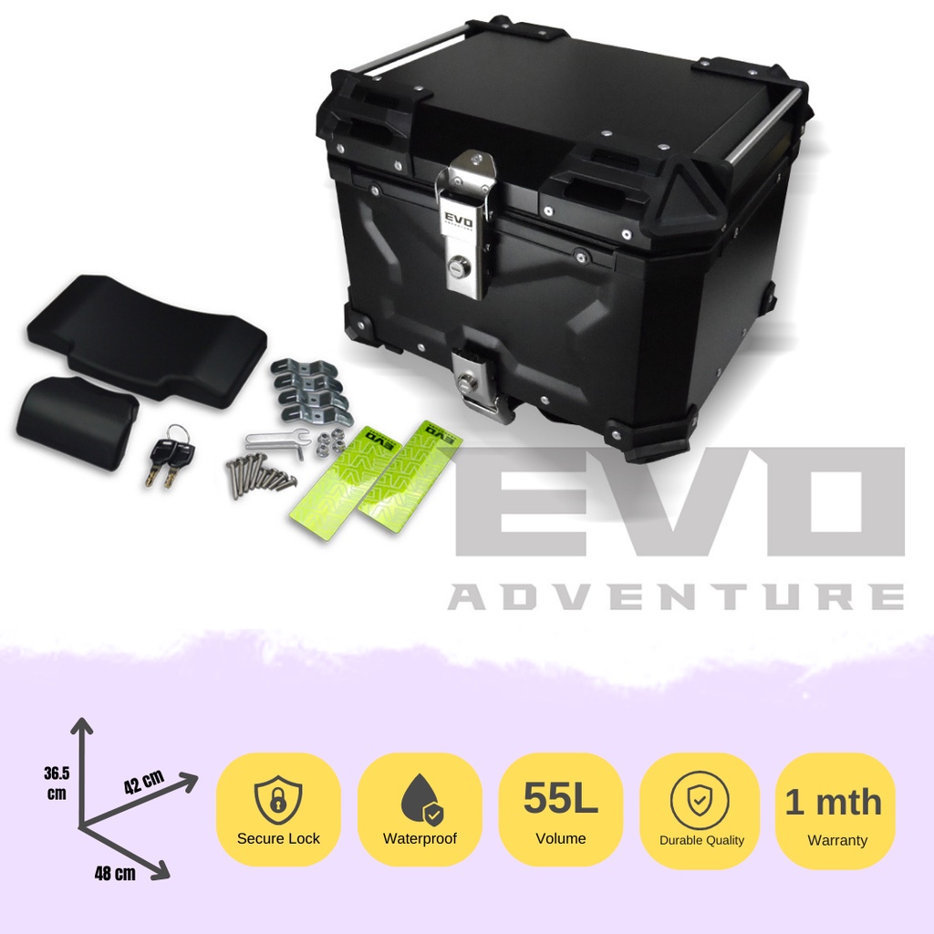 EVO 55L Motorcycle Aluminium Top Box (Black) | Shopee Philippines