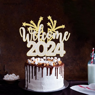 8Pcs Happy 2024 New Year Black Gold Paper Cake Topper Cake Decoration  Supplies Cake Topper 2024 New Year Party Food Decor