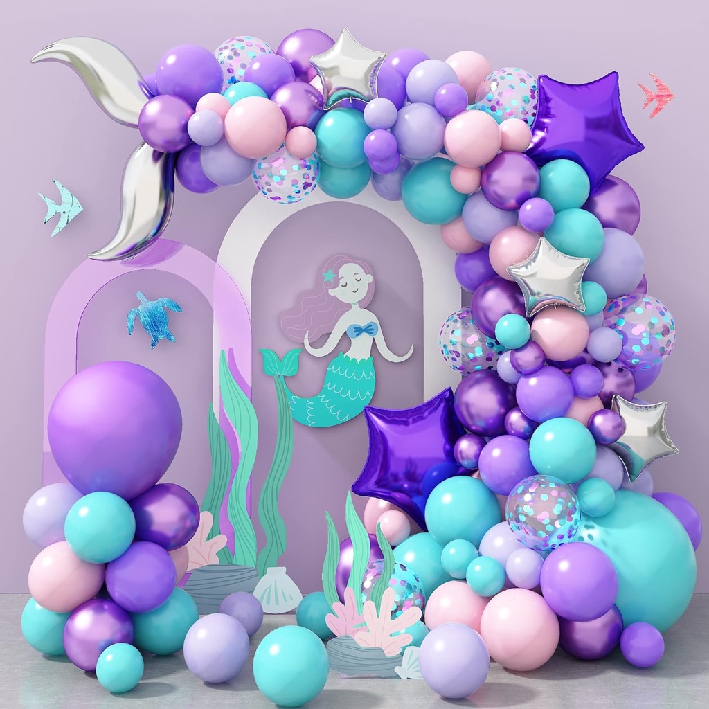 Pink Blue Purple Balloon Arch, Mermaid Balloon Arch Kit, Mermaid