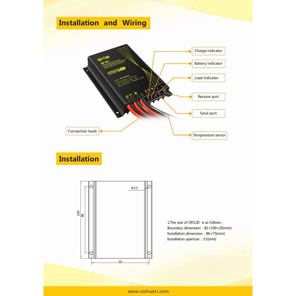 SRNE sr-dh100 12v 24V Solar Charge controller 15A intelligent wireless ...