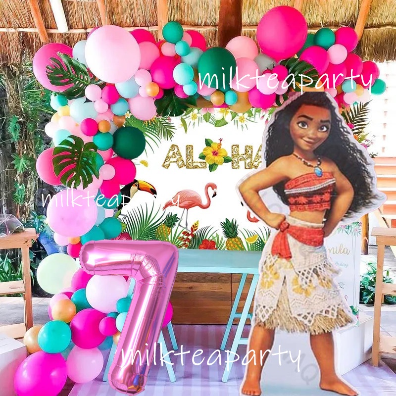 Moana Balloons Garland Arch Kit 32inch Pink Number Balloon Latex ...