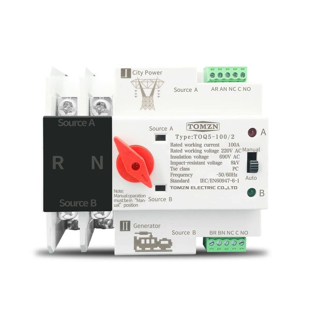 Tomzn Single Phase Din Rail Ats V Dual Power Automatic Transfer Electrical Selector Switches