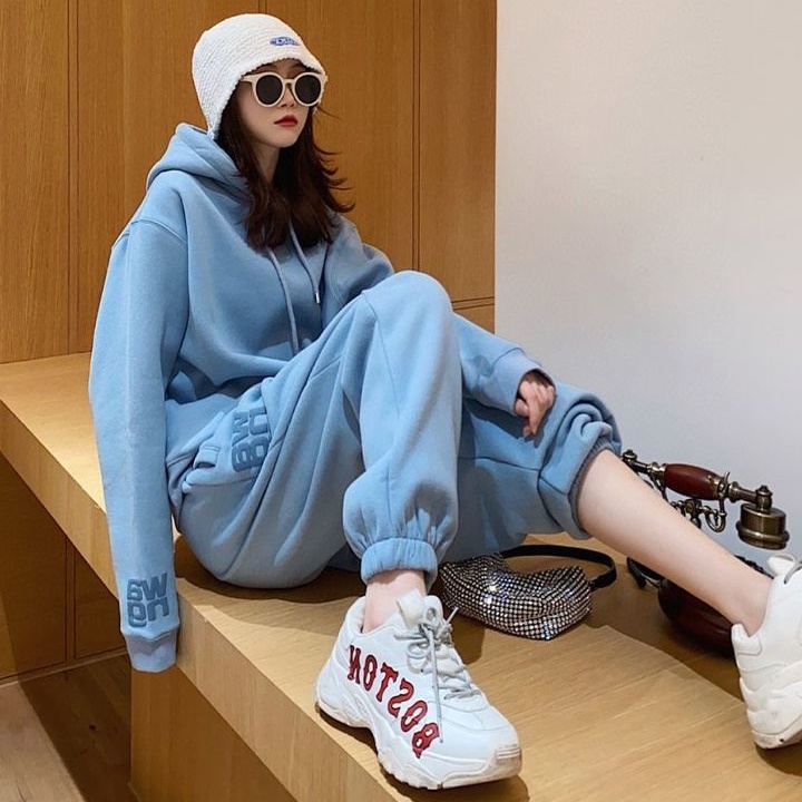 Fashion Hooded Drawstring Long Sleeve Casual Loose Two-piece Suit