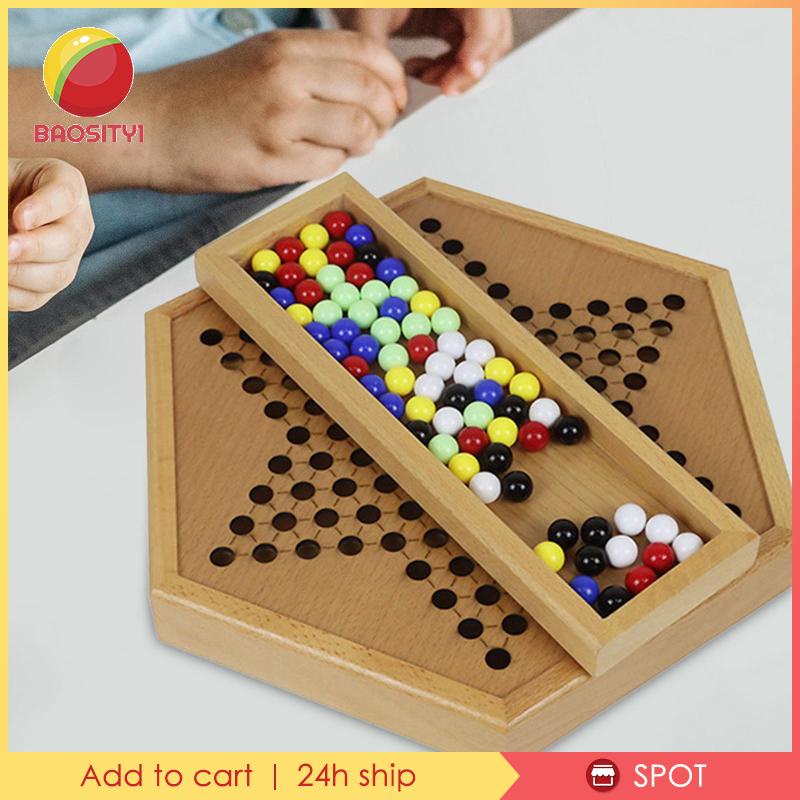[Baosity1] Wooden Chinese Checkers Classic Strategy Game Parties Family