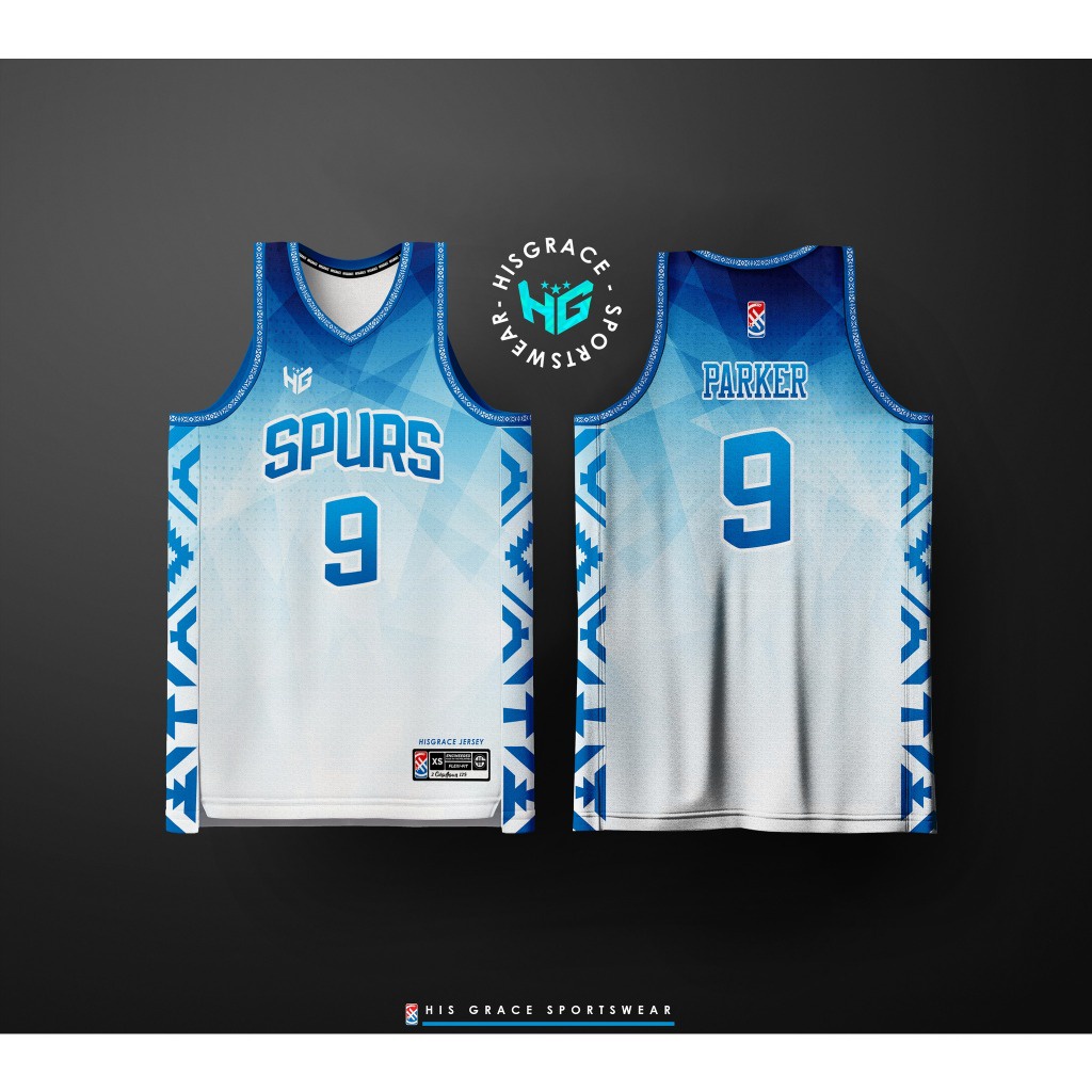 250 HG BASKETBALL CONCEPT SPURS WHITE SKYBLUE FULL SUBLIMATION JERSEY