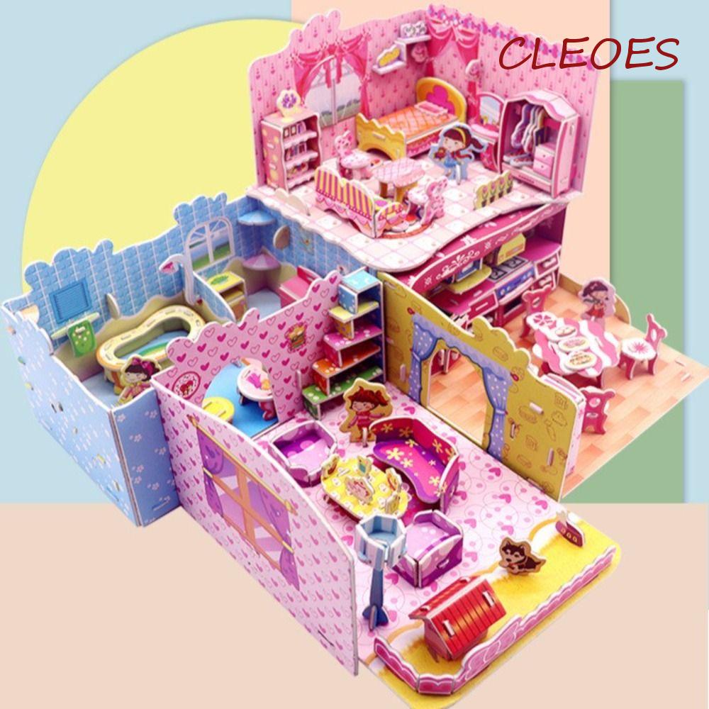 CLEOES 3d Puzzle Dollhouse Room, Bedroom Kitchen Pretend Play Paper ...