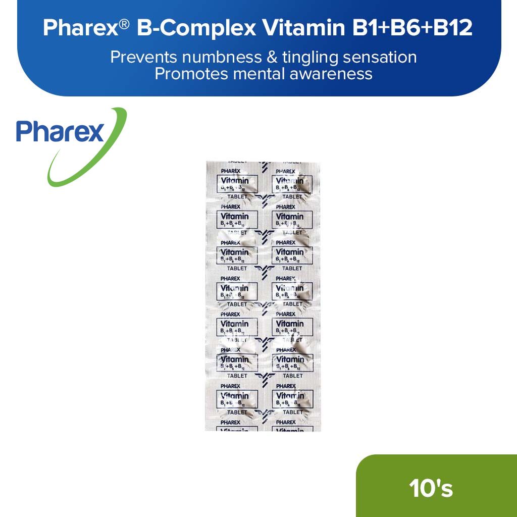 Pharex Vitamin B1+B6+B12 100mg/5mg/50mcg 10 Tablets Tingi (Nerve Health) Shopee